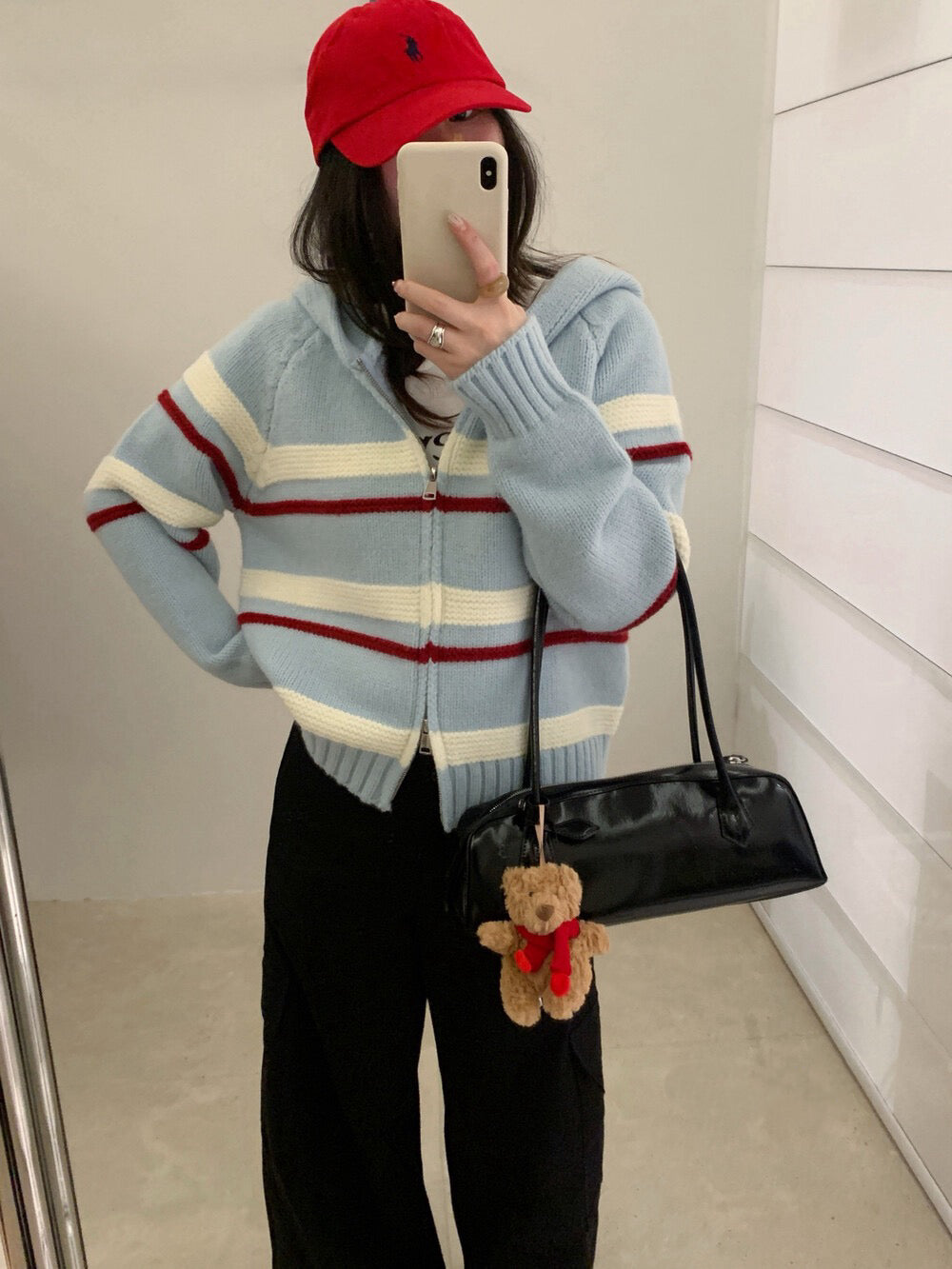 // 復古撞色間條連帽針織CD