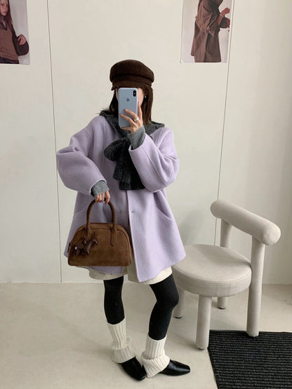 // 10%alpaca+90%wool簡約圓領手工外套(連頸巾)