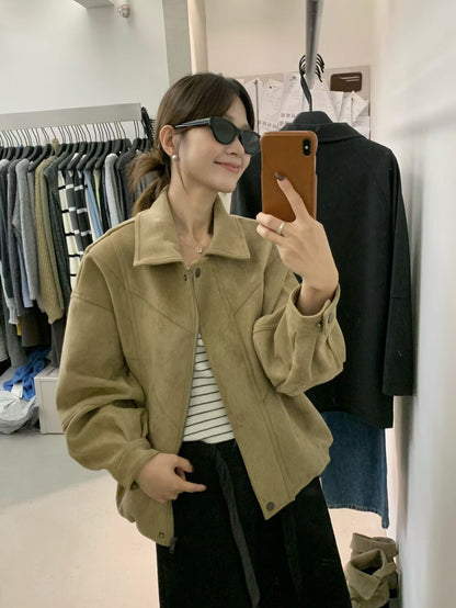 // 帥氣麂皮絨翻領外套