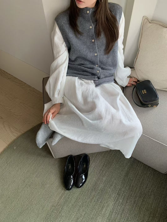 // 超氣質mini鈕扣小立領開胸背心