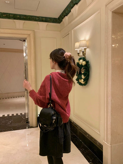 // 軟糯感連帽6色排扣毛衣