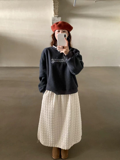 // “Blessing”刺繡拼lace邊加絨衛衣