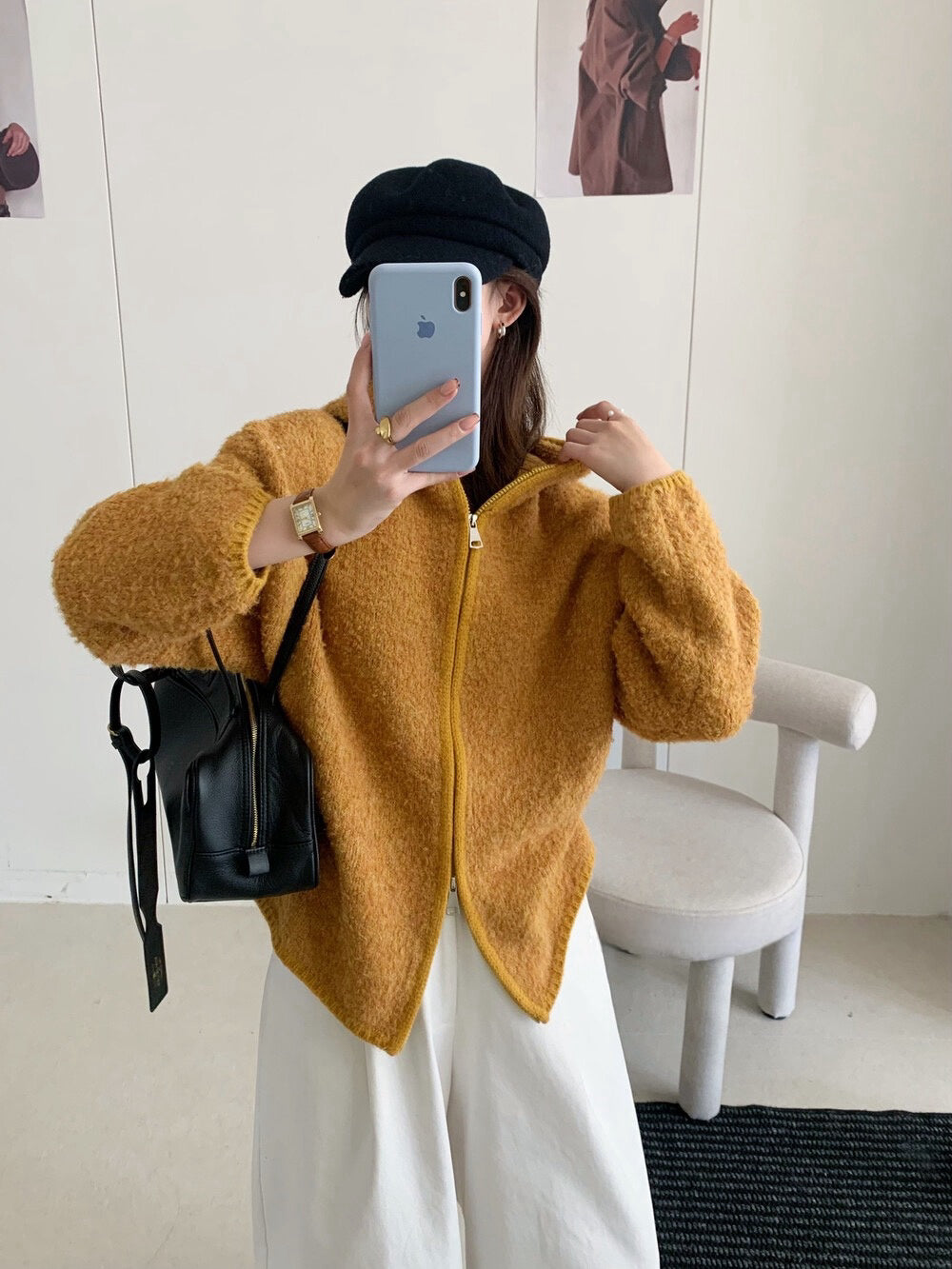 // 慵懶連帽肌理感拉鍊CD