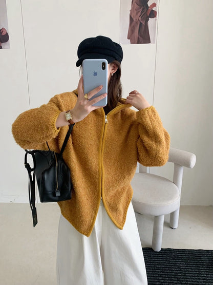 // 慵懶連帽肌理感拉鍊CD