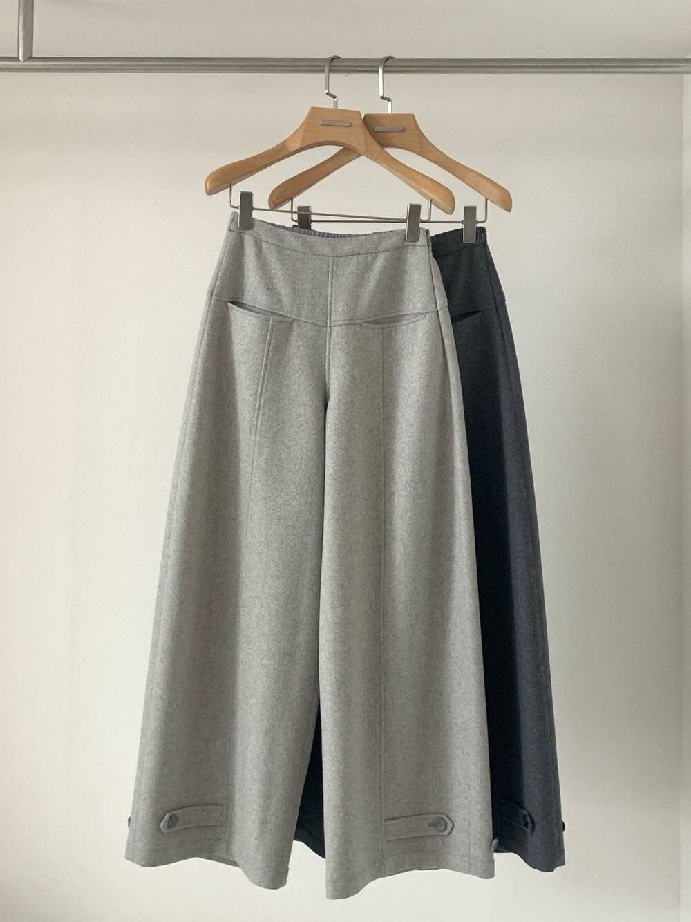 // 50%羊毛設計感褲腳高腰褲