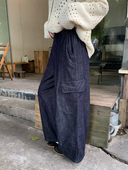 // 休閒軟軟牛仔布口袋工裝褲