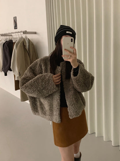 // 高級感口袋質感毛毛外套