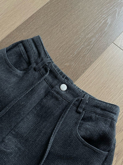 // 超直褲型抽繩綁帶腰軟牛仔褲