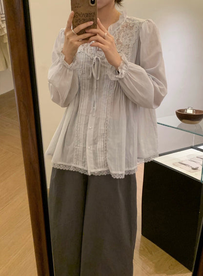 B06 / 復古拼接lace壓褶綁帶BL