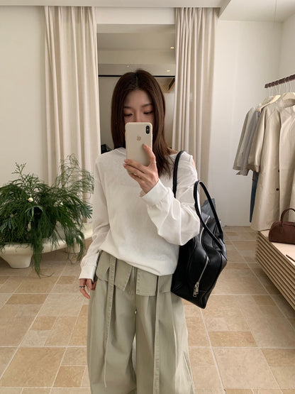 🫏 假兩件斜肩下擺抽繩上衣
