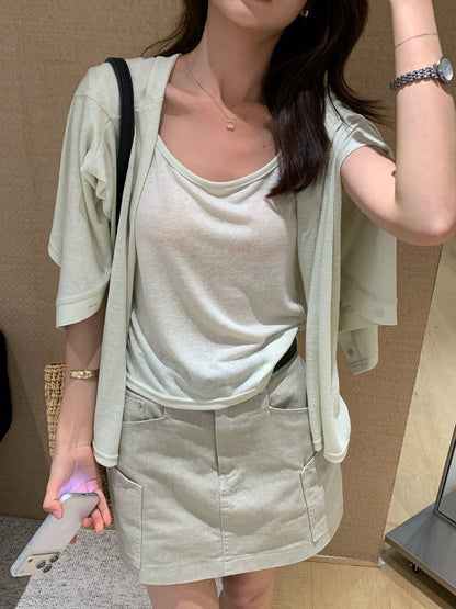 // 薄薄防曬天絲吊帶+外套兩件套
