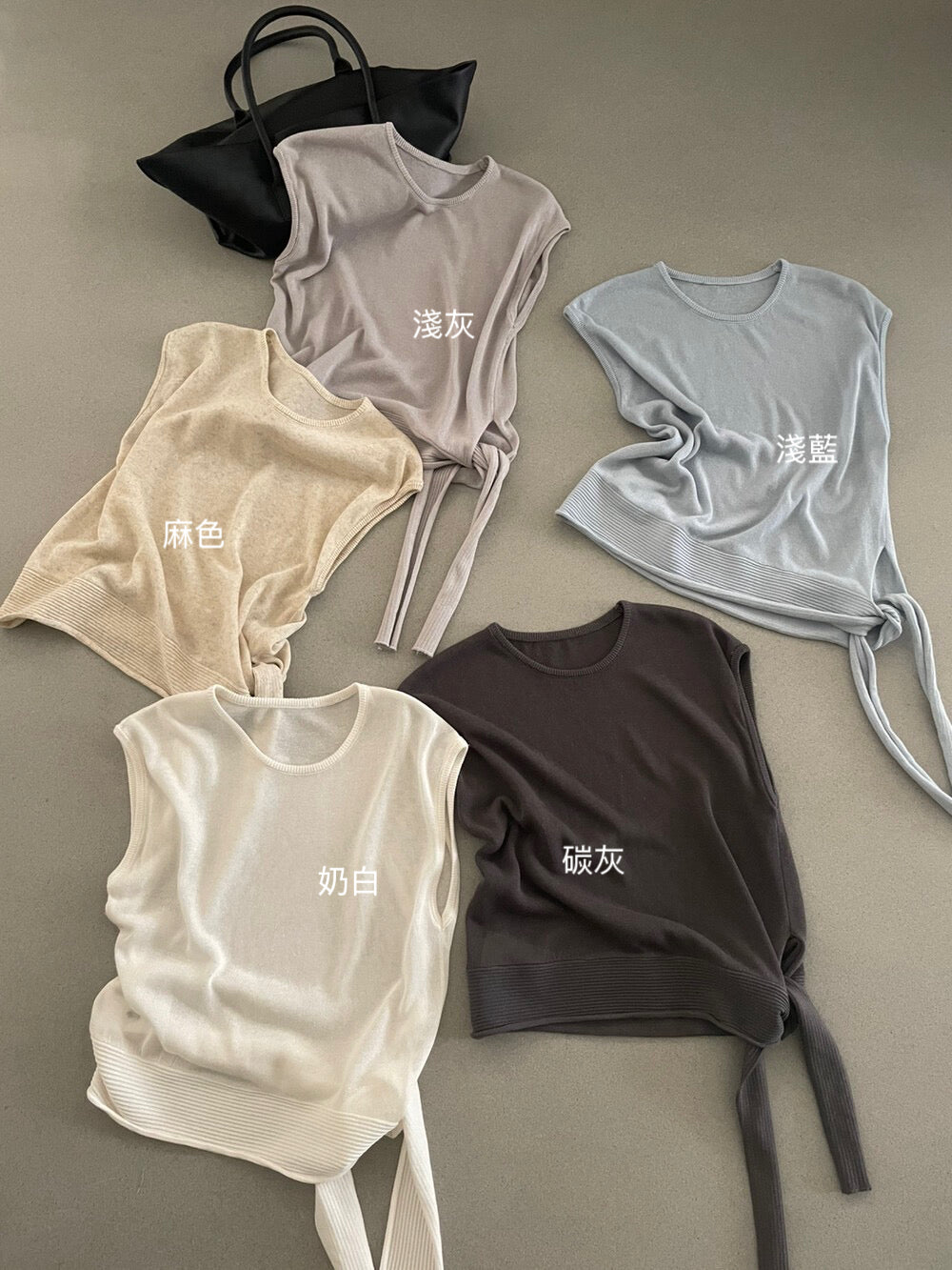 // lyocell麻織紋側綁帶遮肩背心NT