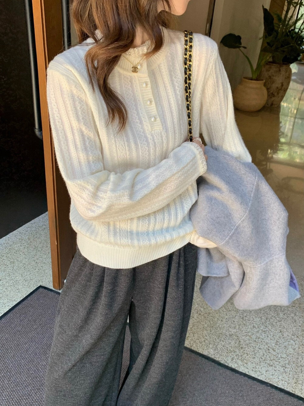 // 拼接花邊領精緻鈎花NT