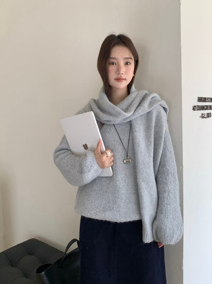 // 慵懶感寬鬆款連頸巾毛衣