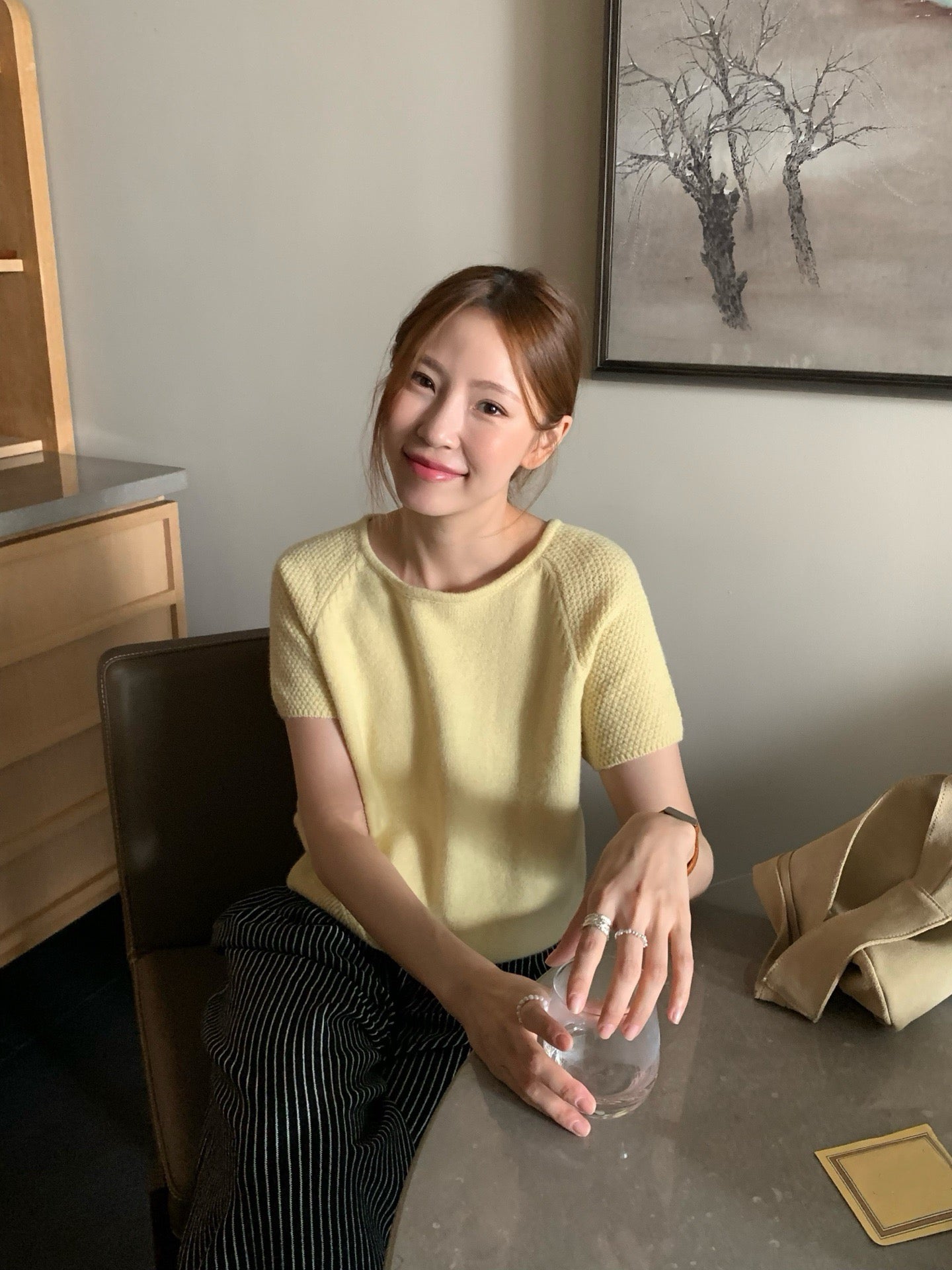 // 拼袖織紋落肩短袖NT