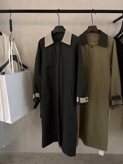 J26 / 撞色翻領復古長款trench coat