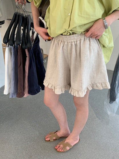 // 超舒服麻質花邊腳短褲