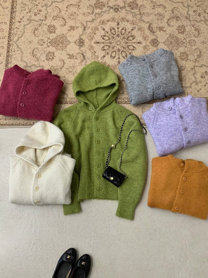 // 軟糯感連帽6色排扣毛衣