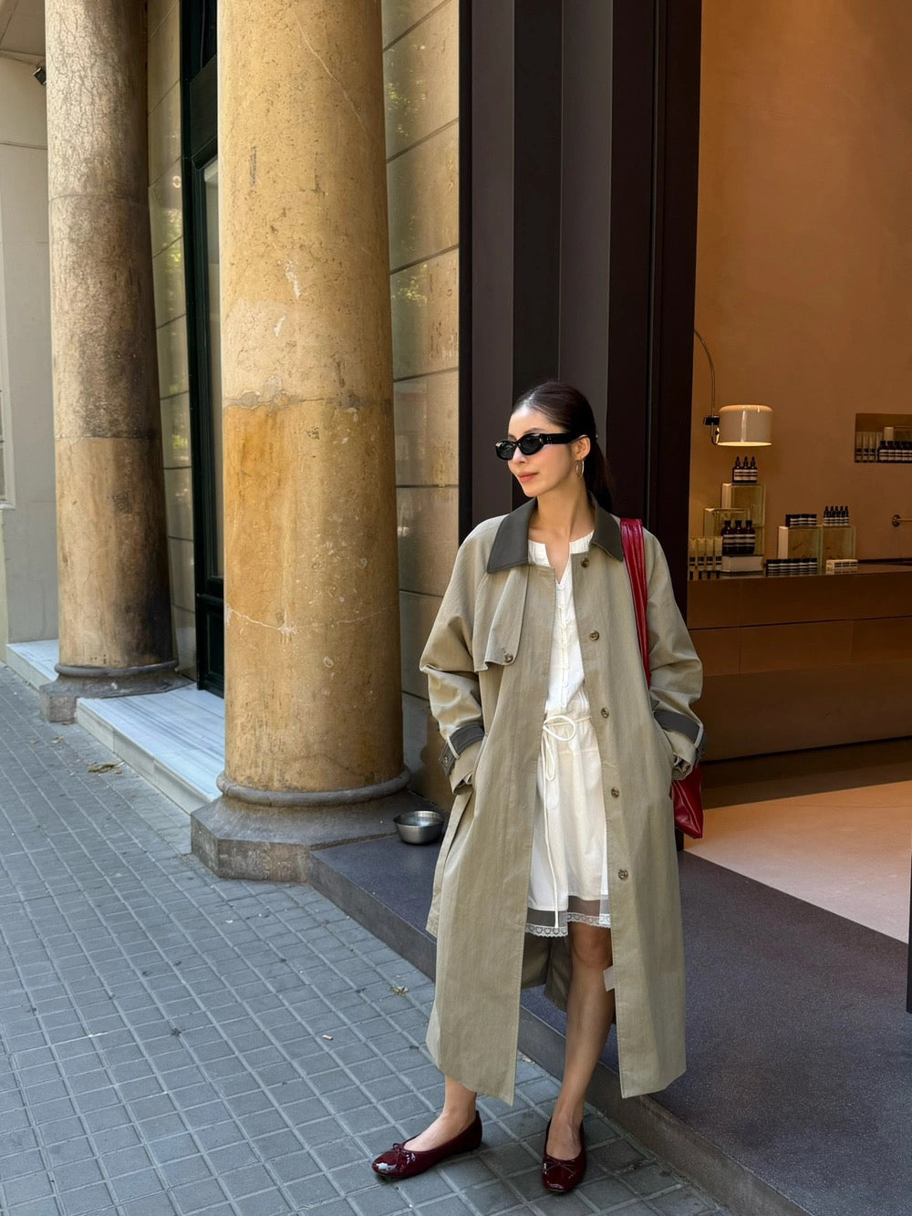 J26 / 撞色翻領復古長款trench coat
