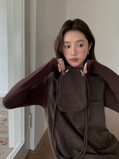 // V領百褶腳背心OPS+高領彈性打底兩件套(連袋仔)