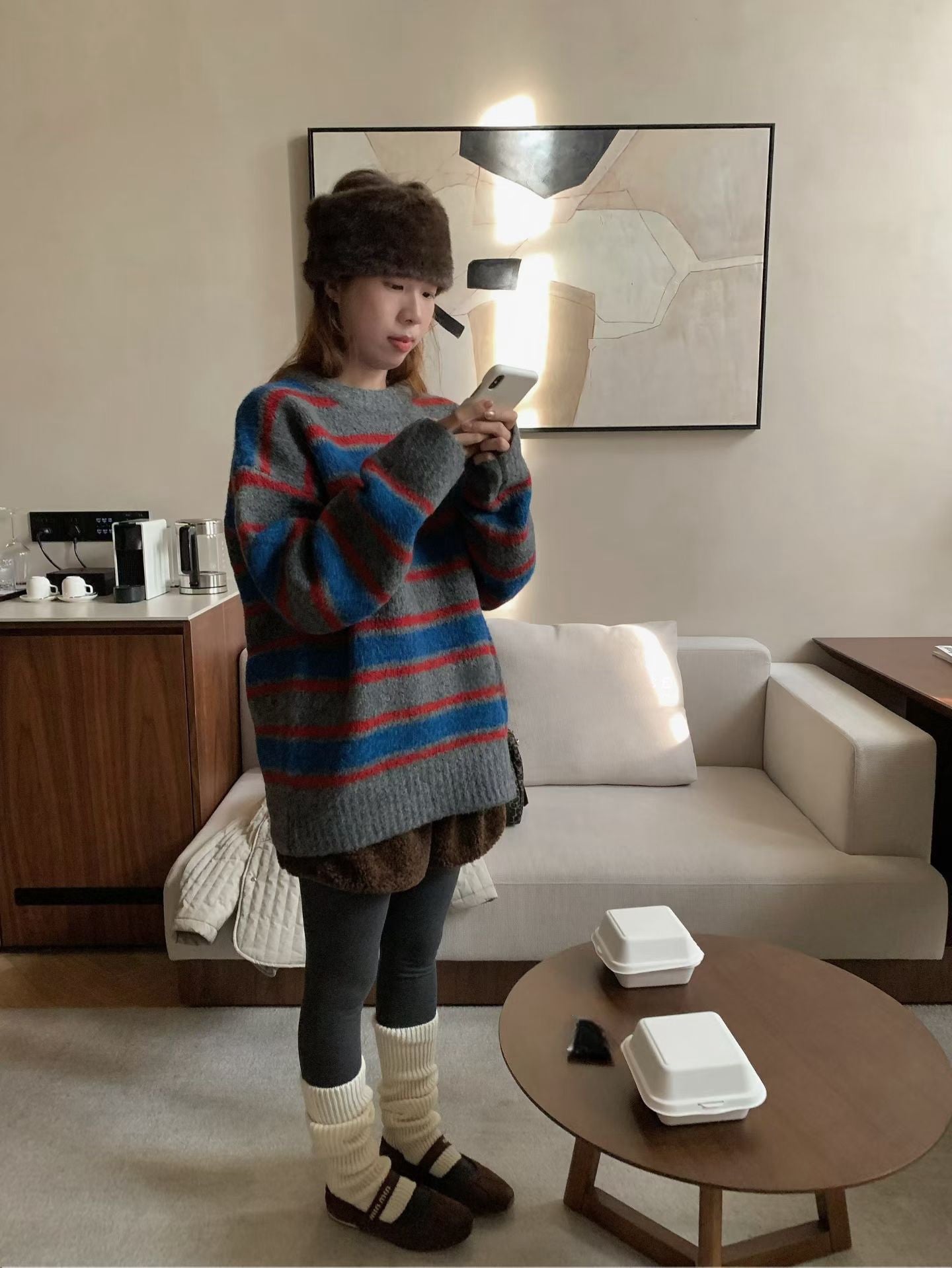 // 10%羊毛復古配色間條毛衣