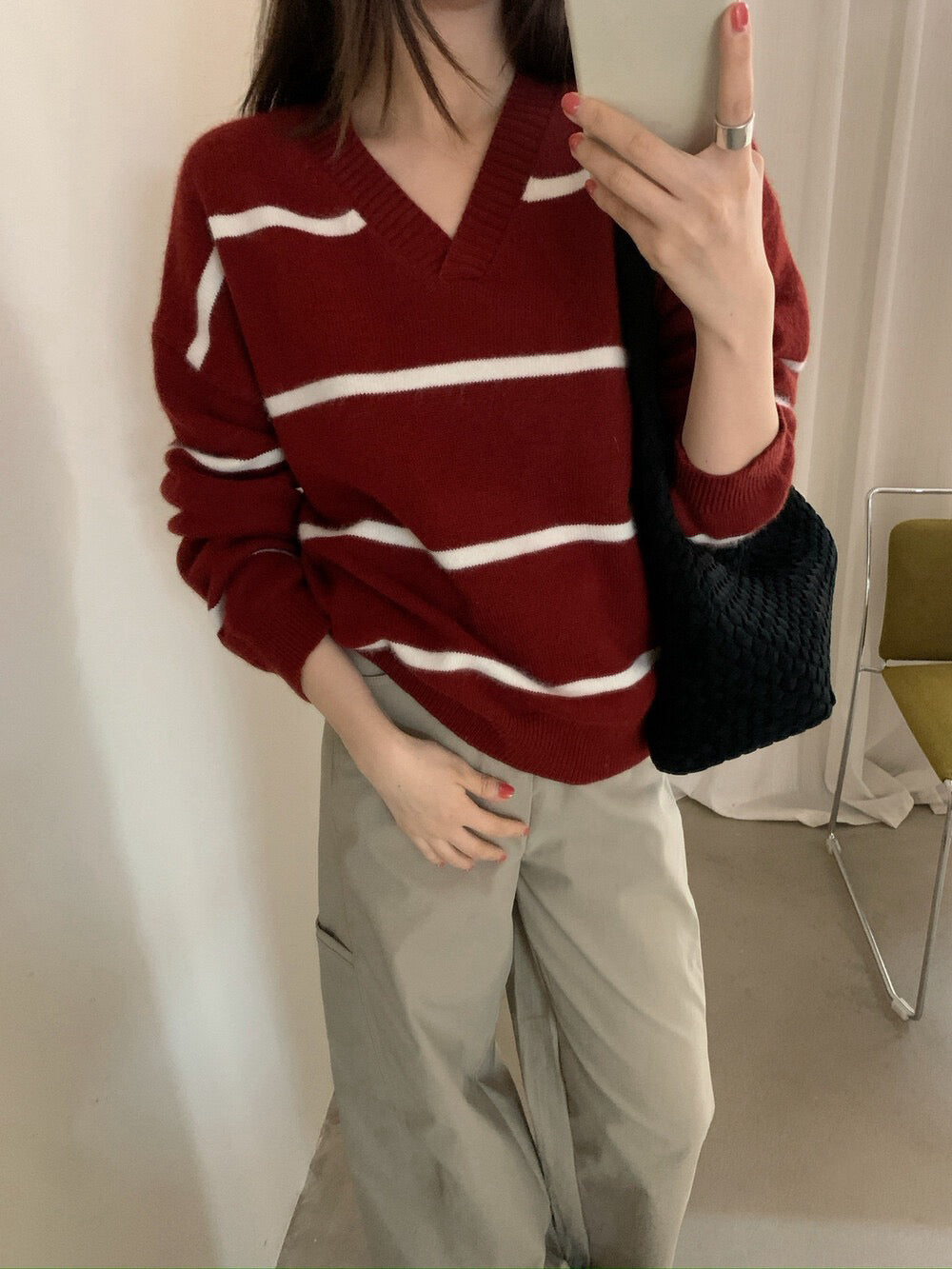 // 高質料6色raccoon柔軟V領毛衣