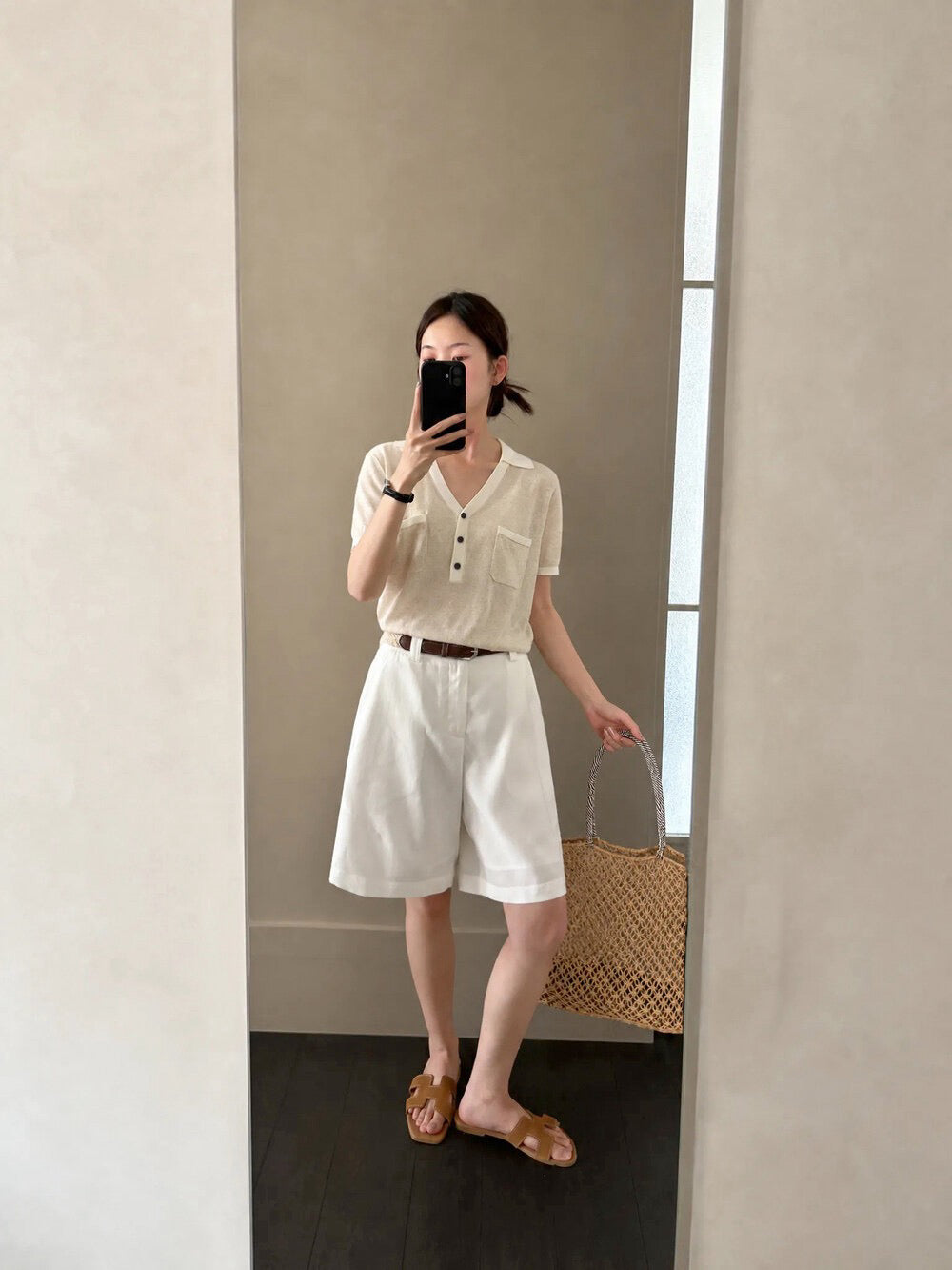 K14 / 撞色小V翻領口袋涼感冰絲NT