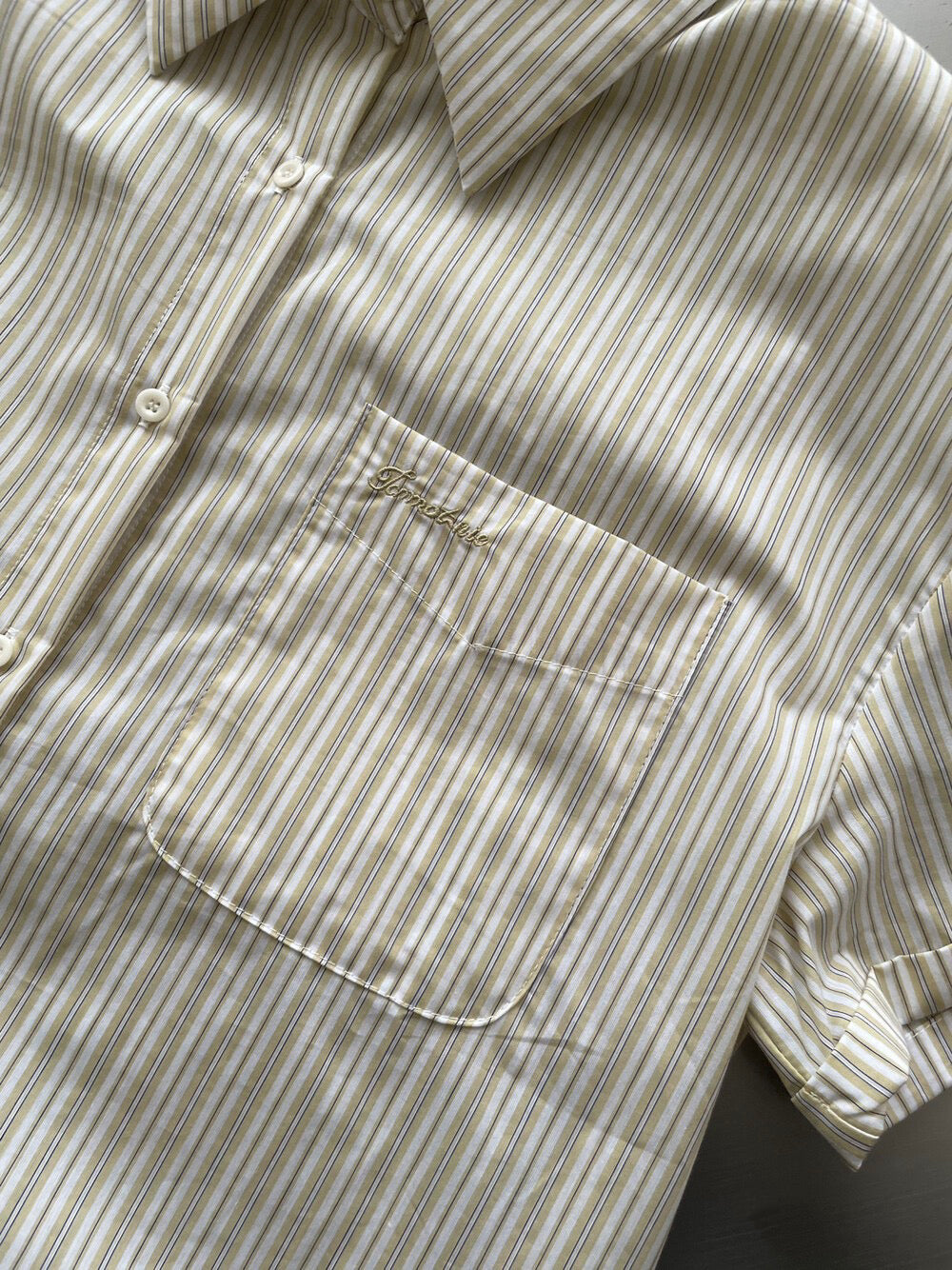 // 刺繡字口袋間條短袖SH