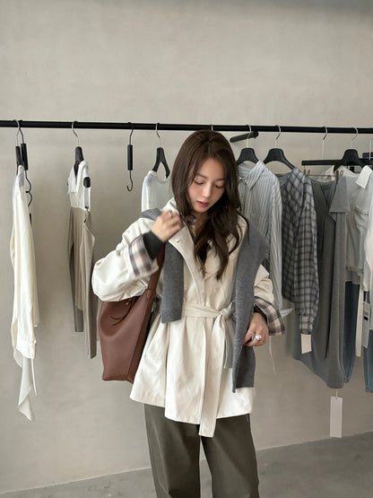 J30 / 質感雙排扣啞光彷皮trench coat外套