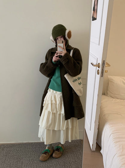 // 10%alpaca+80%wool口袋翻領長長外套