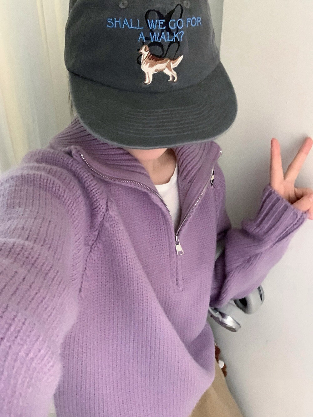 // 半拉鍊直坑紋領套頭NT