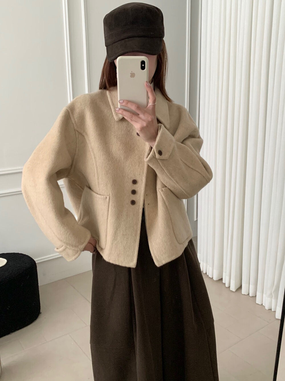 // 70%wool設計感鈕扣雙面手工外套