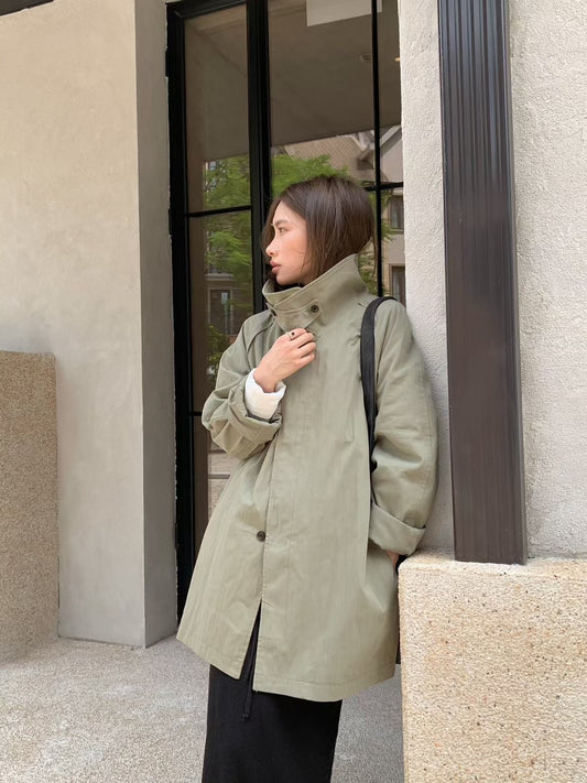 // 小個子也能入的中長款可立領翻領trench coat