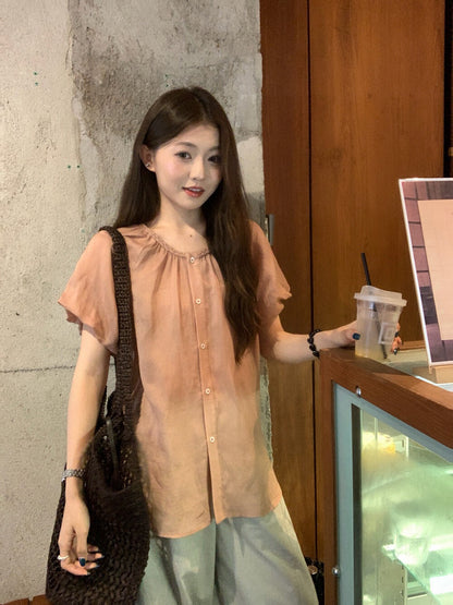 // 麻花領lyocell麻泡泡袖BL