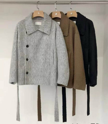 // 55%羊毛復古雙排扣毛感外套
