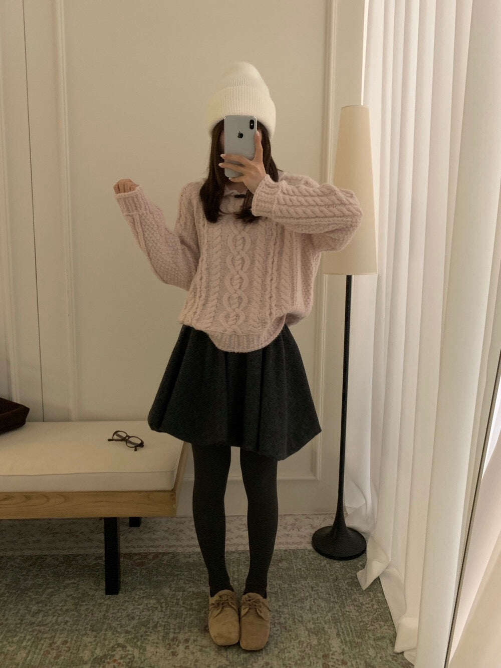 // 20%wool牛角鈕領口圓翻領麻花毛衣