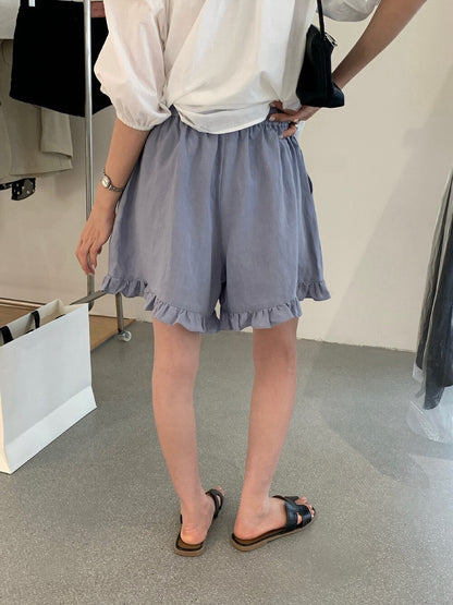// 超舒服麻質花邊腳短褲