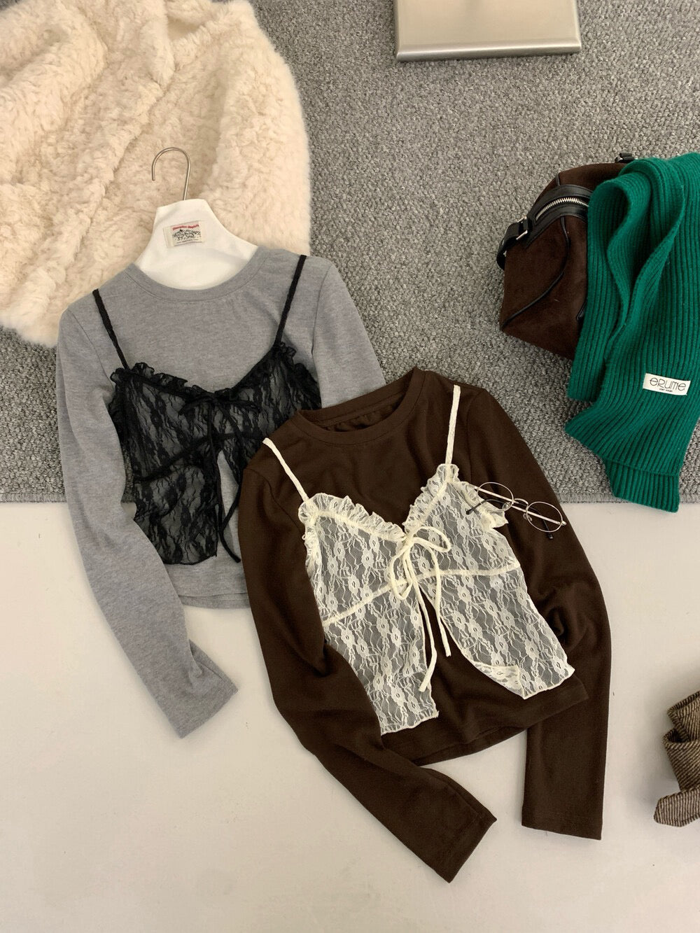 // 小性感假兩件Lace吊帶上衣