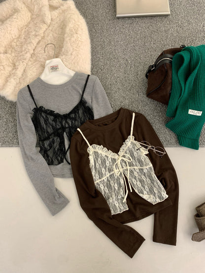 // 小性感假兩件Lace吊帶上衣