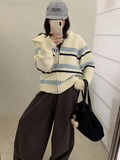 // 復古撞色間條連帽針織CD