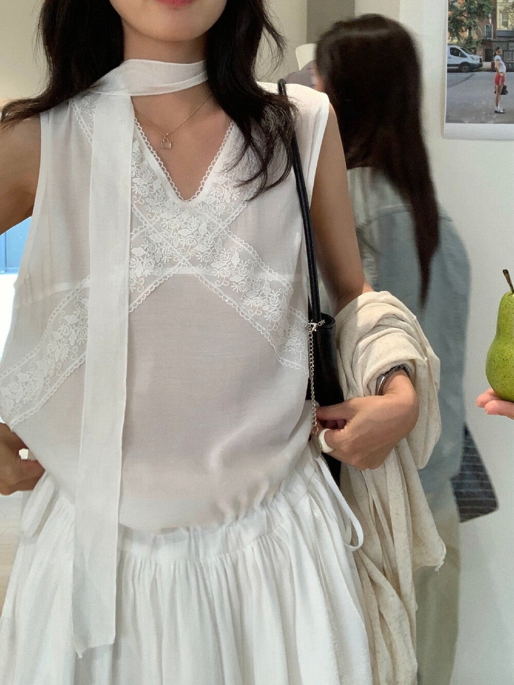 // 浪漫lace邊可束腰長款背心