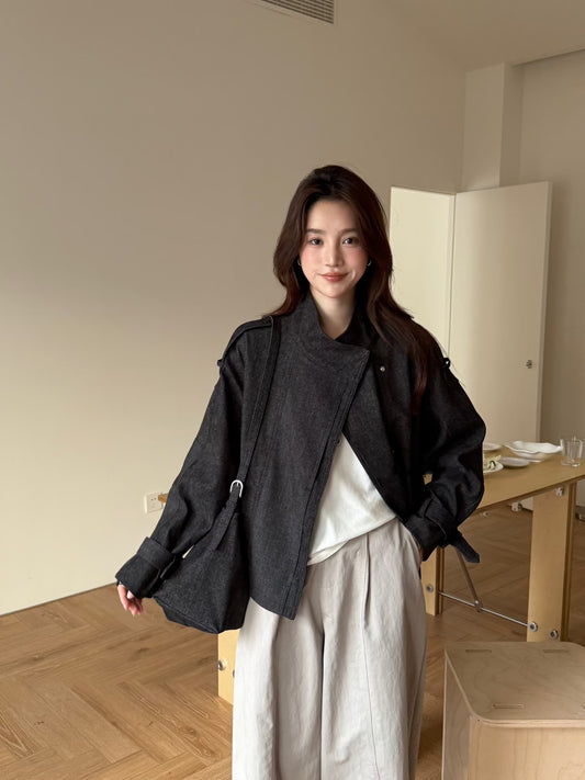 // 超韓立領霧面質感外套