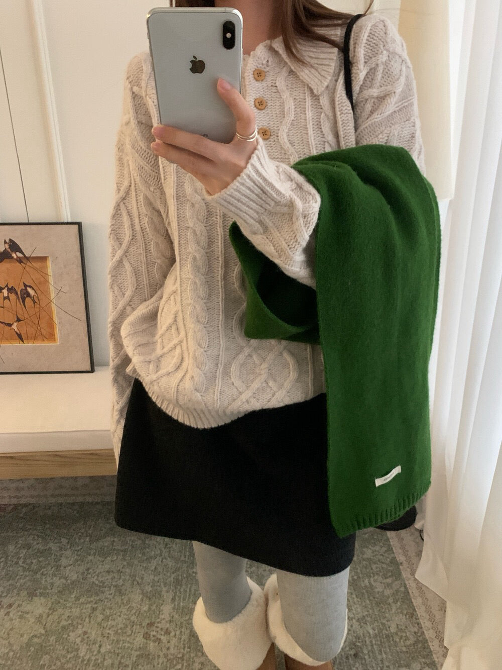 // 100%羊毛鈕扣翻領麻花毛衣