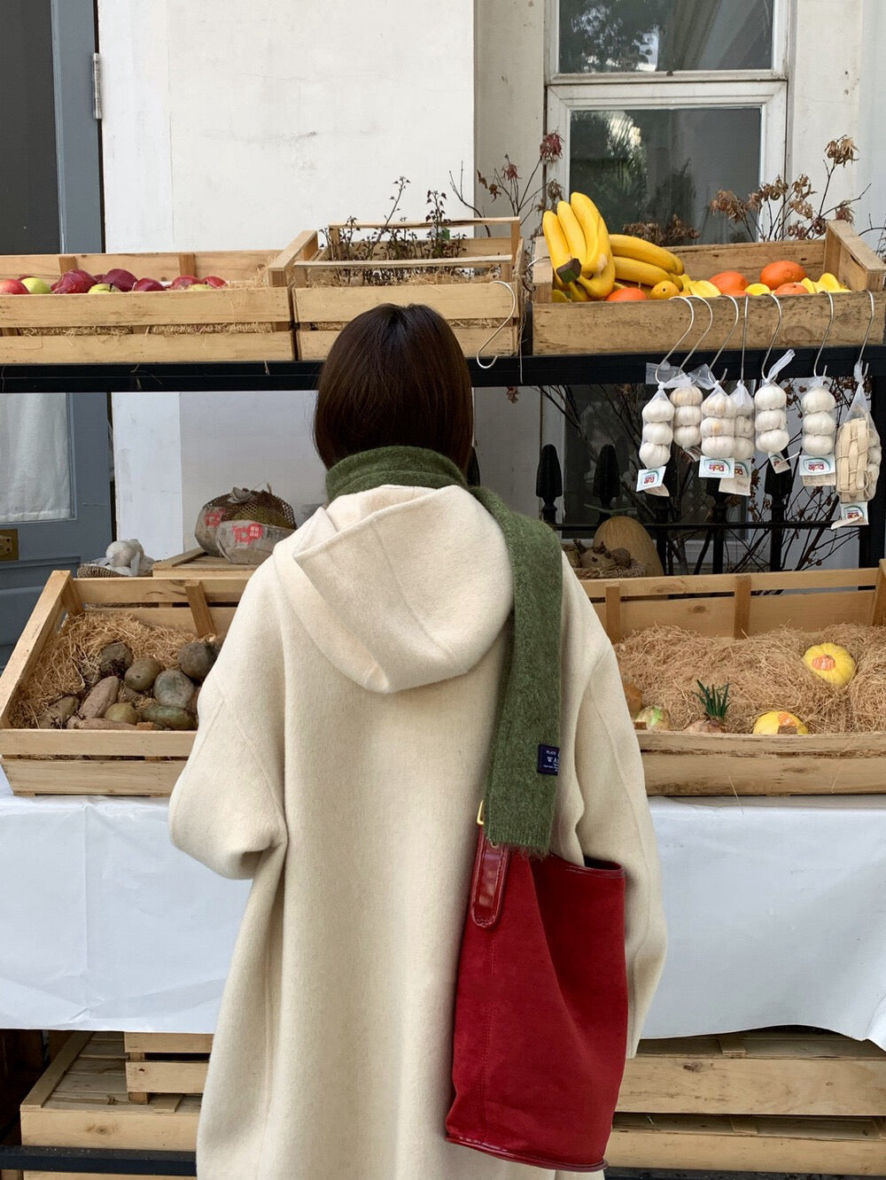 // 80%wool+20%alpaca連帽可愛口袋手工羊毛外套