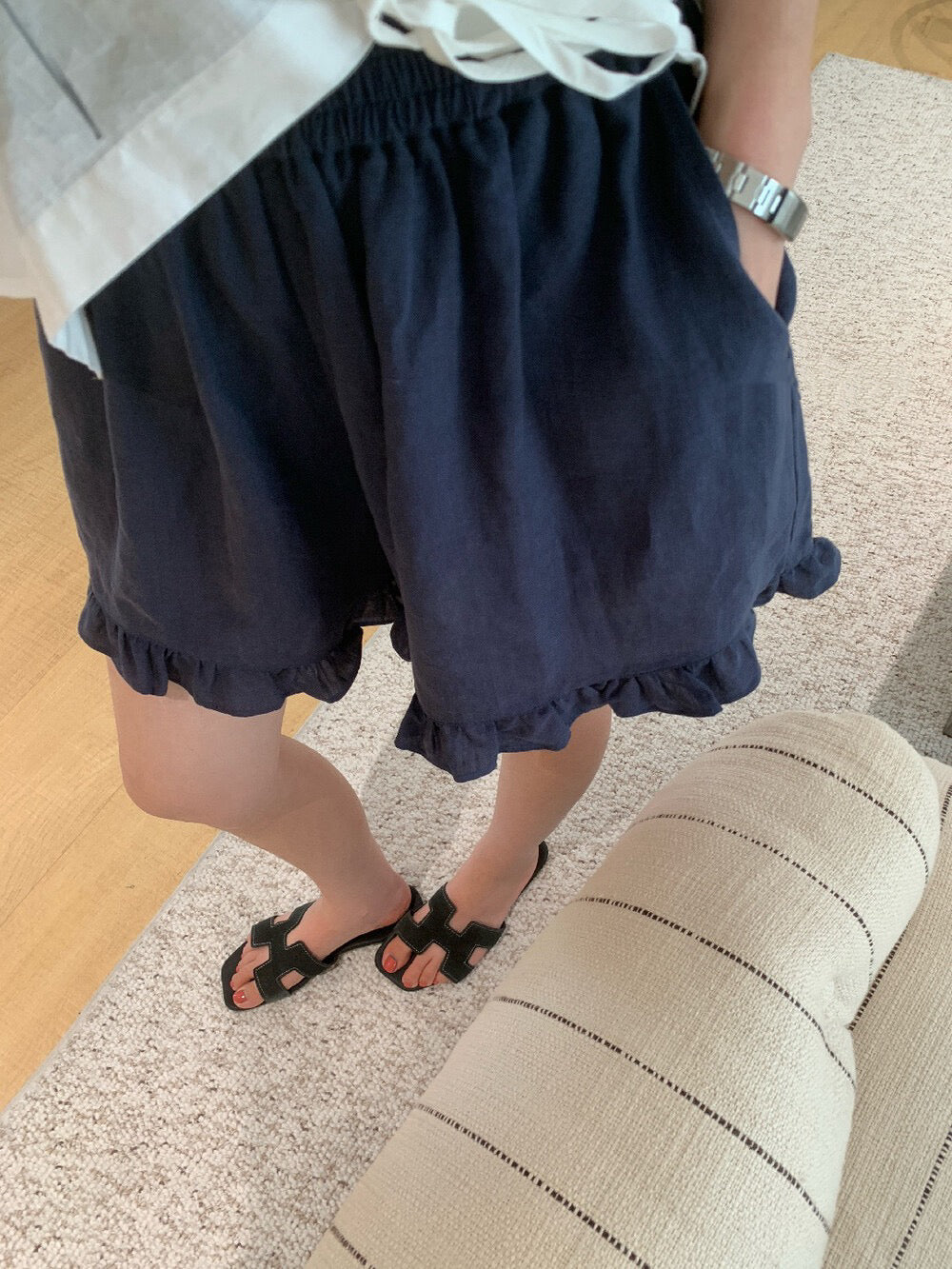 // 超舒服麻質花邊腳短褲