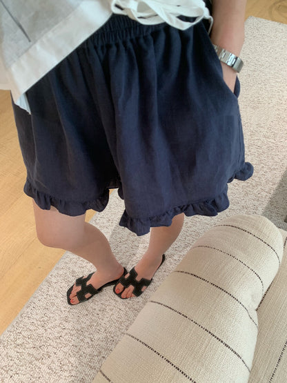 // 超舒服麻質花邊腳短褲