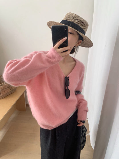 // 15色親膚羊毛拉絨工藝高級感V領NT