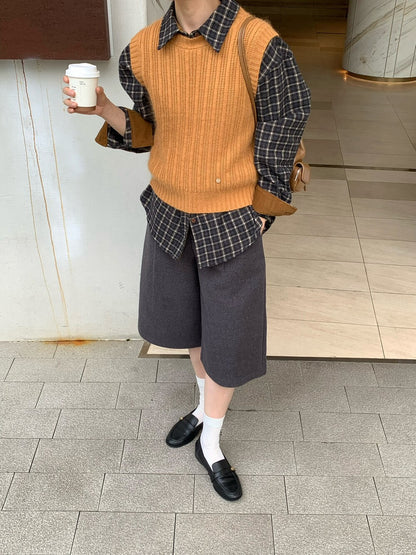 // 高腰款壓褶七分毛呢褲