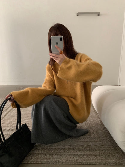 // 色系超美30%兔毛毛茸感軟糯親膚圓領毛衣