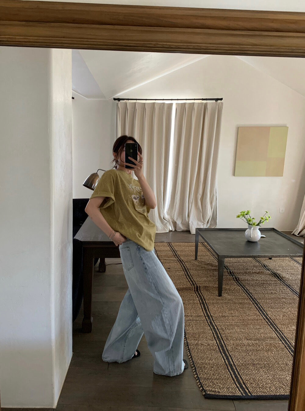 👖 慵懶洗水直闊褲牛仔褲(連腰帶)